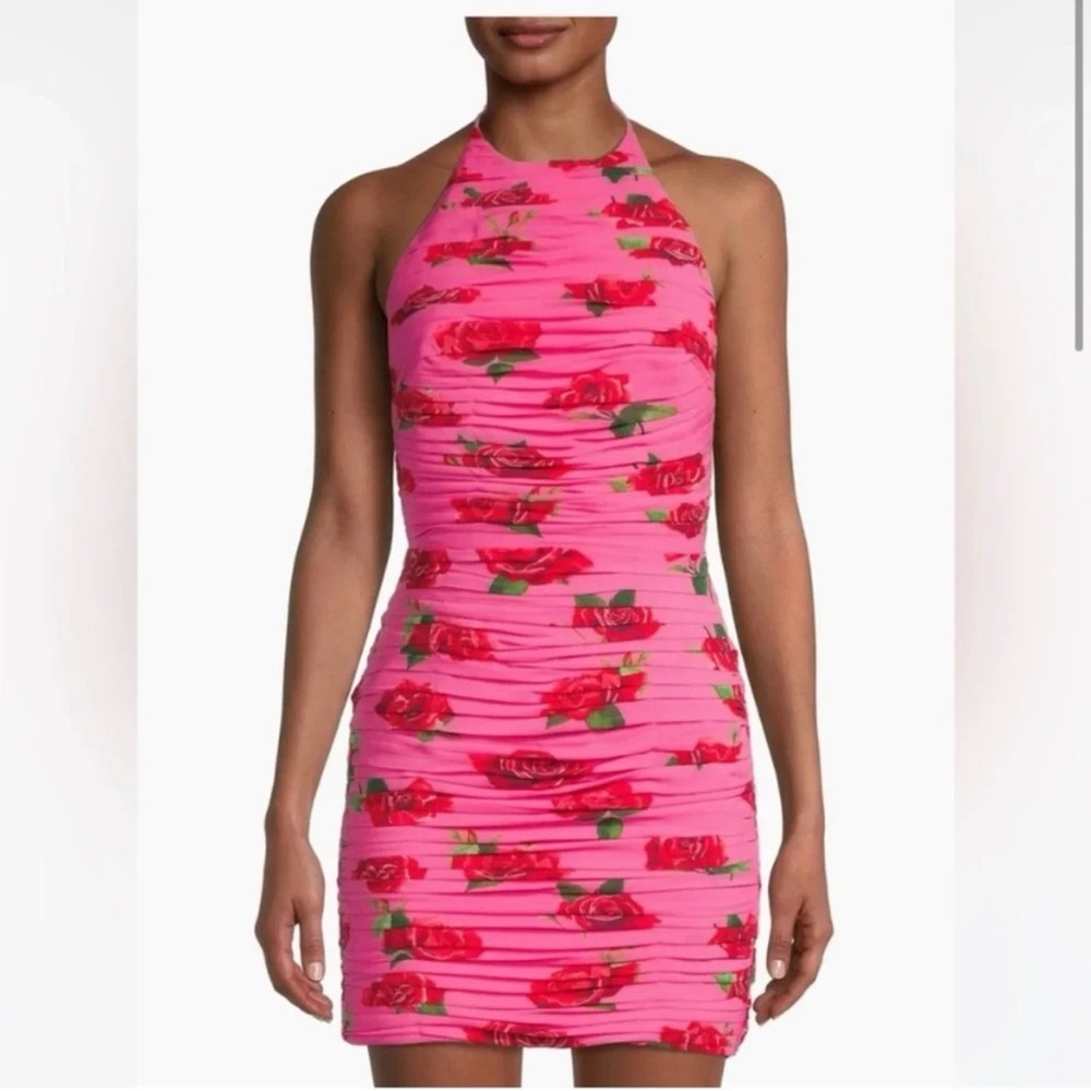 Sau Lee Sonia Floral Print Ruched Halter Min Dress Size 0